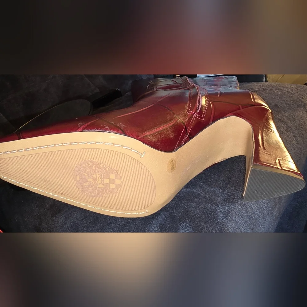 Vince Camuto Plum Croc-Embossed Leather Wide Calf Boots - Picture 7 of 10